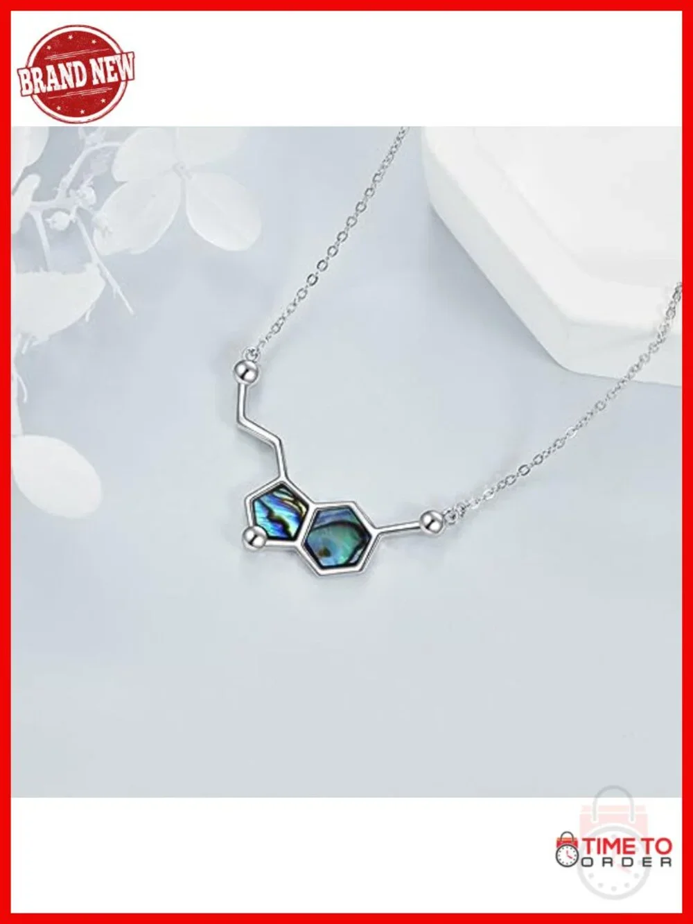 Serotonin Molecule Pendant Necklace 925 Sterling Silver Abalone Shell